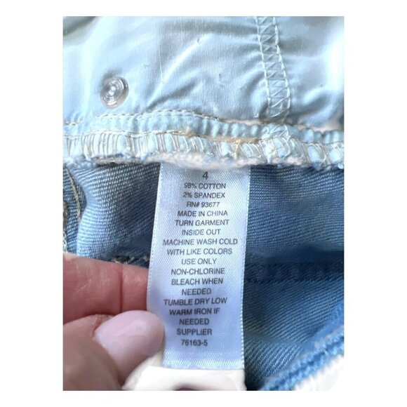 Womens Denim Jean Mini Skirt Frayed Raw Hem Light Wash Front Back Pockets Size 4 - Picture 5 of 8